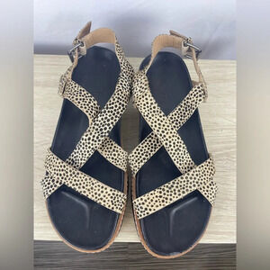 Madewell Women Aubrey Asymmetric Spotted Calf Hair Straps Padded SoleSandals 7.5